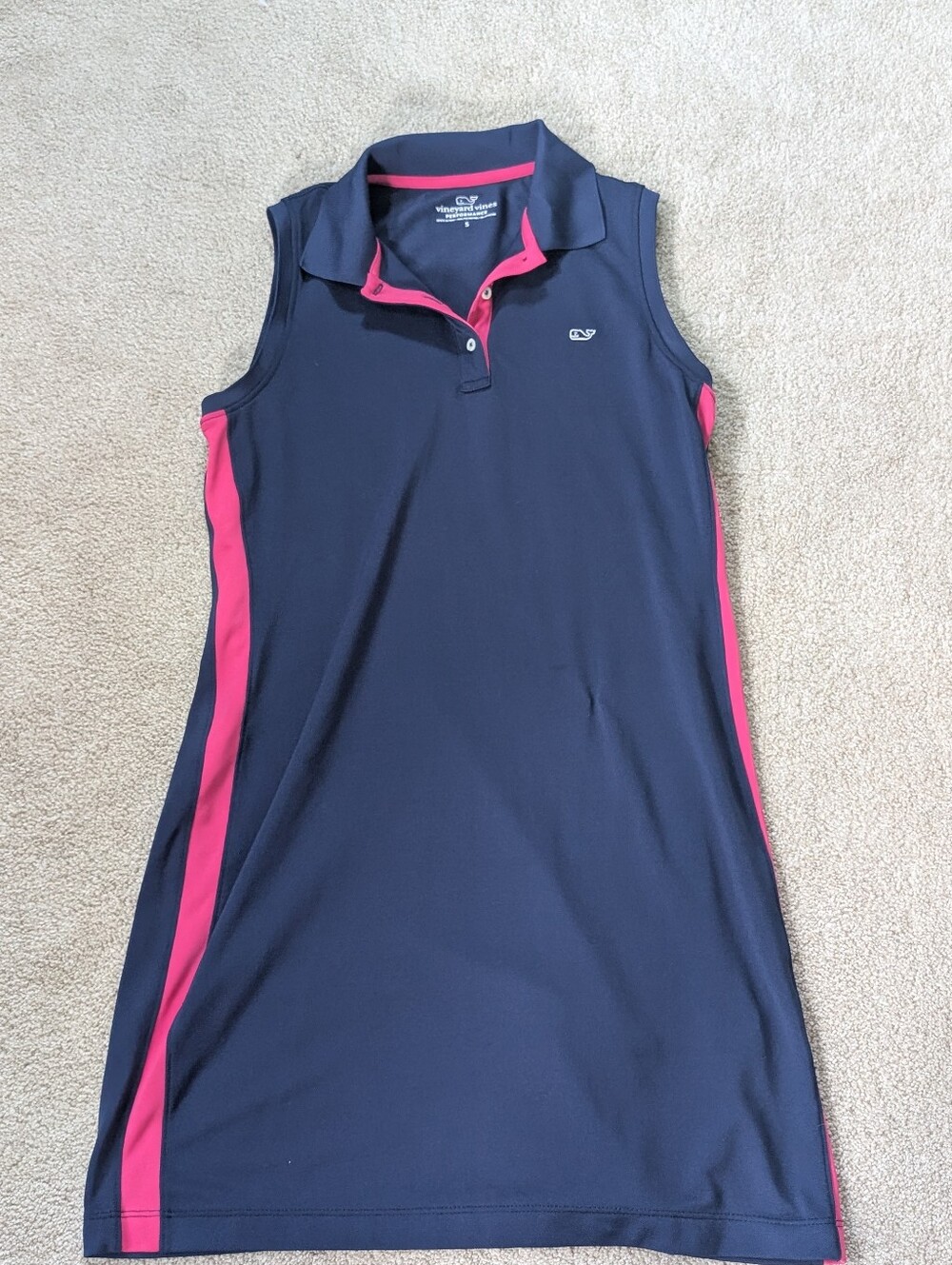 Vineyard Vines Sleeveless Polo Dress - Navy with Pink Trim